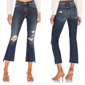 MOTHER Insider Crop Step Fray Denim Jeans  High Rise Waist Distressed Raw Hem 29